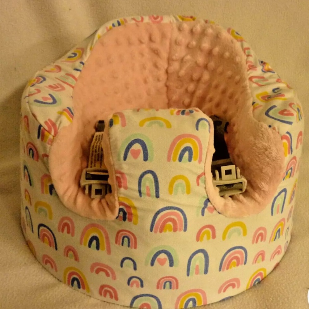 Bumbo Floor Seat Cover in Rainbow & Monkey Dot. Excellent Condition